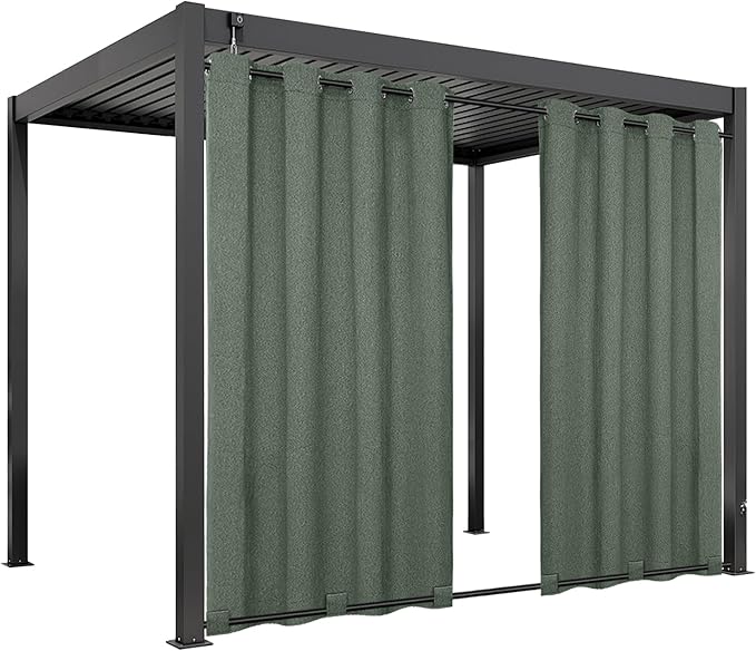 Easy-Going Linen Look Outdoor Curtains Waterproof Windproof Porch Curtains, Soft Thicken Outdoor Privacy Curtains for Patio, Gazebo, Grommet Top and Tab Bottom Drape, 1 Panel, 54x108 inch, Sage Green