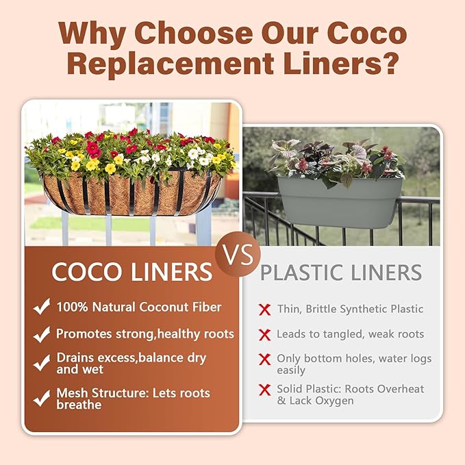 Legigo 4PCS 36 Inch Natural Trough Coco Coir Liners Planters Replacement, Pre-Formed Window Basket Coconut Coir Fiber Liner for Garden Window Flower Box Pots, Fence Trough Planter, Wall Planter Basket