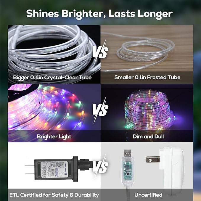 100FT 720 LED Christmas Rope Lights Outdoor Waterproof with Remote, 8 Modes and 4 Brightness Tube Lights for Patio, Outside, Garden, Indoor Outdoor Xmas Decoration (Multicolor)