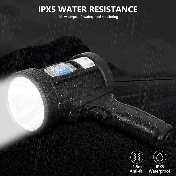 MIXILIN Rechargeable Spotlight, 99,000 Lumens Handheld Hunting Flashlight Led Spot Light with Cob Light and Solar Panels, Lightweight and Super Bright Spotlight for Hunting Boating Camping