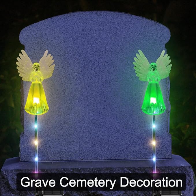 4 Pack Solar Angel Lights Outdoor Decor, Decorative Color Changing Waterproof LED Angel Stake Lights for Cemetery Grave Garden Patio Yard Art Lawn Decoration, Grave Markers, Memorial Gifts