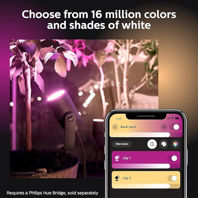 Philips Hue Lily Outdoor Smart LED Spotlight - White & Color Ambiance - Low Voltage Landscape Lighting - 1 Pack - Requires Bridge and Power Supply - Control with App and Voice - Weatherproof