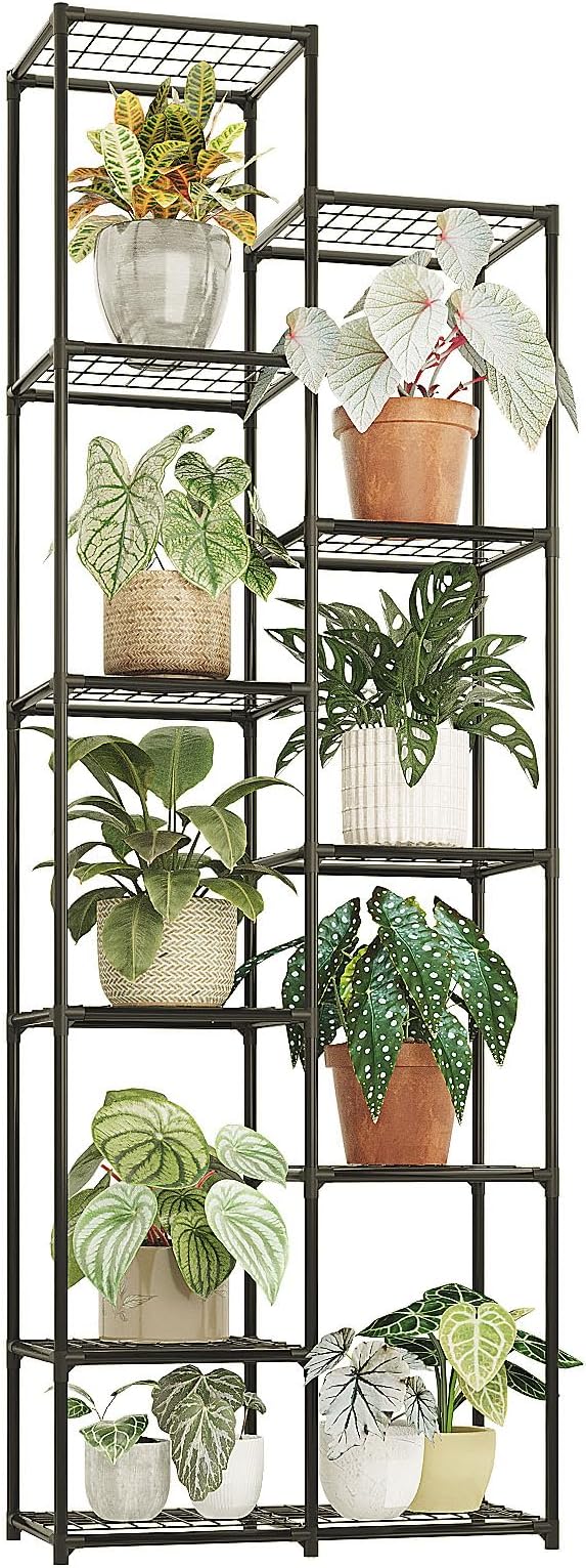 Bamworld Plant Stand Indoor Outdoor 11 Tire Tall Large Metal Plant Shelf Multi Tier Flower Stands Garden Shelves Wooden Plant Display Holder Rack for Living Room Corner