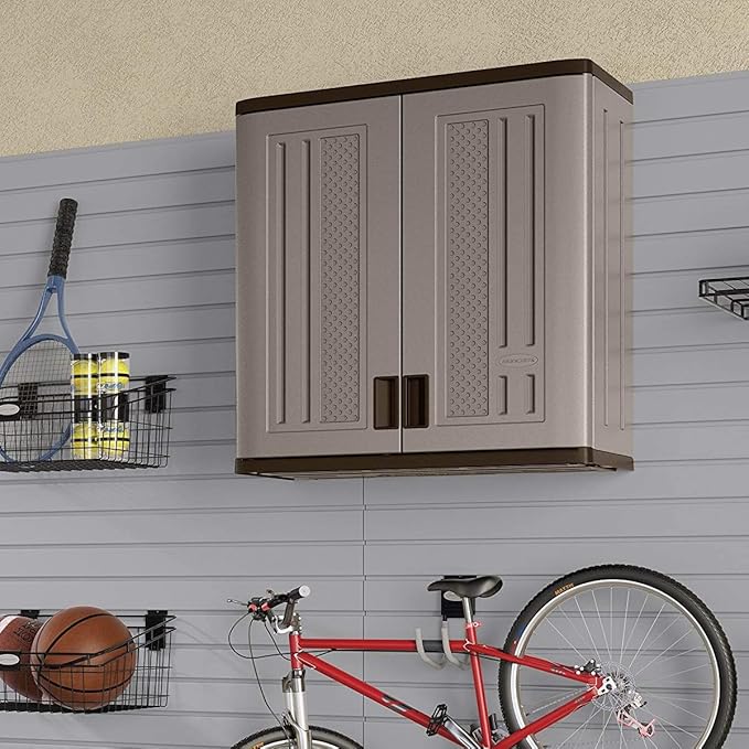 Suncast 2 Pack 4 Cubic Feet Resin Single Shelf Garage Wall Storage Cabinet, Platinum