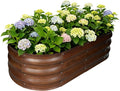 Galvanized Raised Garden Bed Outdoor, Large Raised Bed for Gardening, 4x2x1ft Oval Metal Planter Box for Vegetables, Fruits, Flowers, Dark Brown Wood Grain