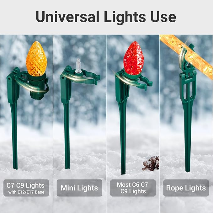 SURAIELEC 50 PCS Christmas Light Stakes, 9.5" Tall Stakes for C7 C9 Christmas Lights Outdoor, Univeral Plastic Light Stakes for Yard, Holiday Decorations, Pathway, Driveway, Lawn, Green