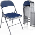 VINGLI 6 Pack Folding Chairs with Padded Seats, Metal Frame with Pu Leather Seat & Back, Capacity 350 lbs, Blue