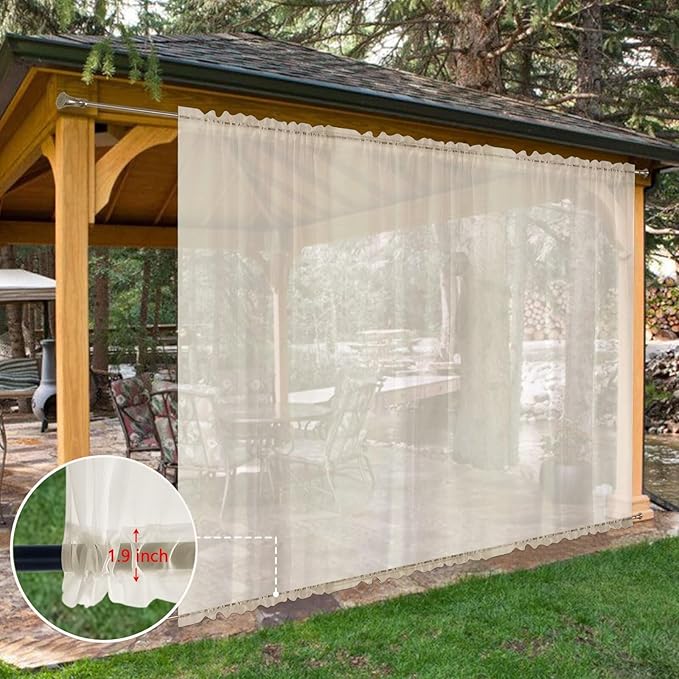 SpaceDresser Waterproof Outdoor Sheer Curtains for Patio - 2 Panels Rod Pocket Indoor Voile Sheer Curtain for Living Room,100W x 96L inch, Ivory