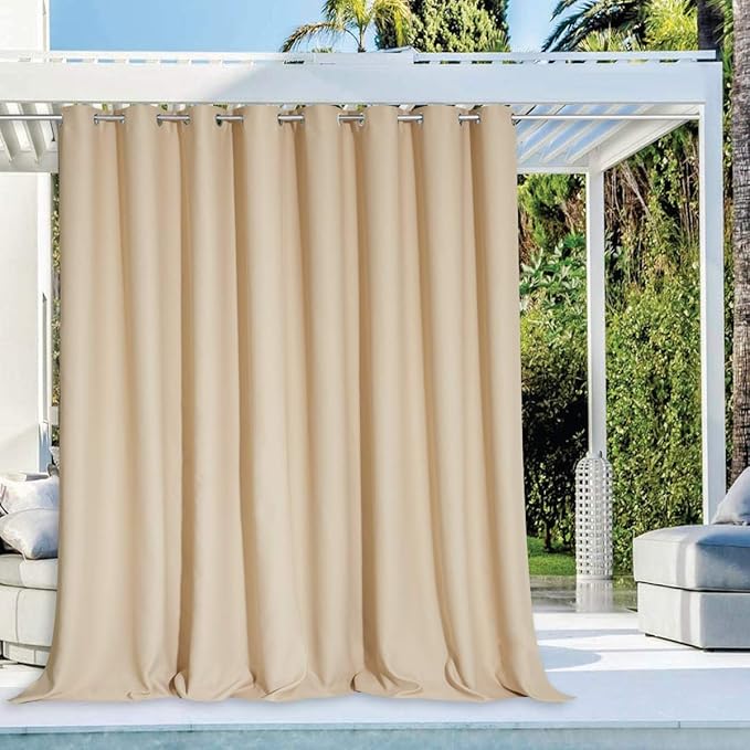 NICETOWN Outdoor Curtain Waterproof for Patio 84" Extra Long, Grommet Top Room Darkening Thermal Insulated 120" Extra Wide Protect You from Sun & Rain for Balcony/Porch, Biscotti Beige, 1 Panel