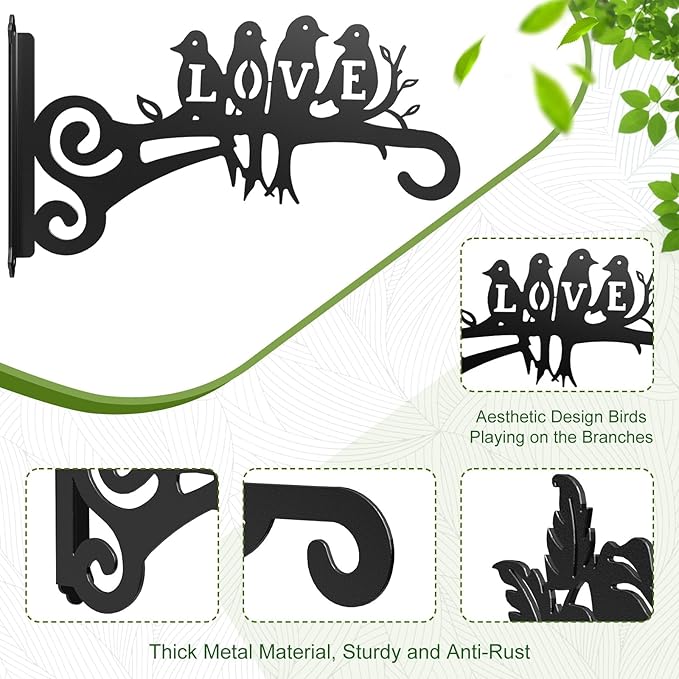 2-Pack Aesthetic Plant Hangers Outdoor and Indoor – 10 Inch Metal Hanging Plant Bracket with Beautiful Bird Pattern – Anti Rust Plant Hooks for Hanging Baskets, Bird Feeder, Windchime, Lantern