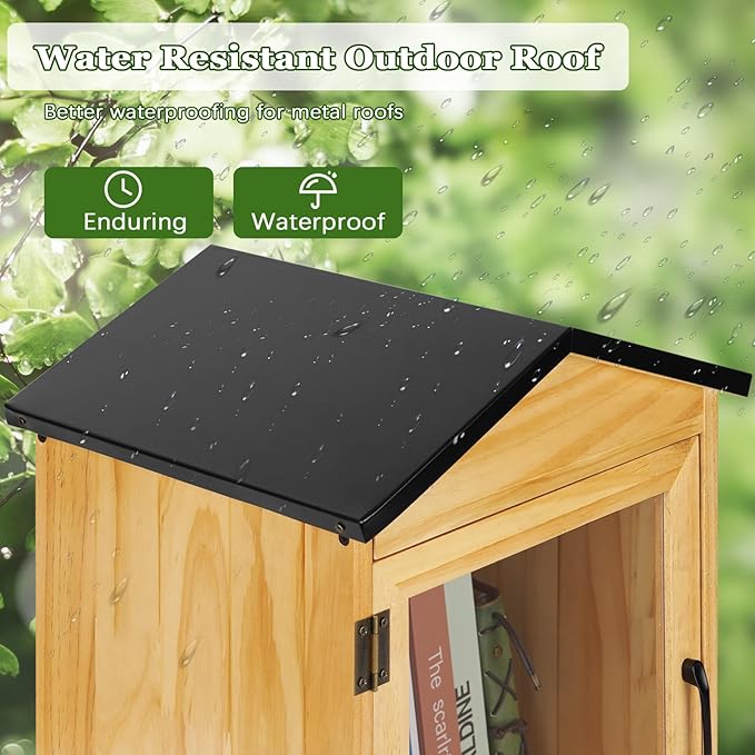 Outdoor Library Outdoor Book Box Storage Wooden Cabinet Little Literature Box for Neighborhoods Community and Schools Sharing Books, Flyers, Newspapers, Food and Art(C)