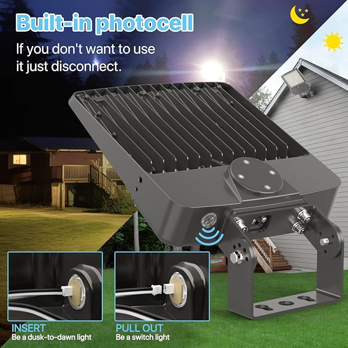 HYPERLITE LED Parking Lot Light - 200W 30000lm UL Listed Led Flood Lights Outdoor with Adjustable Trunnion Wall Mount - Waterproof Commercial Street Area Lighting with Photocell for Barn Yard Garage