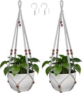 35 Inch Macrame Plant Hanger, Large for up to 15 Inch Pot Extra Long Hanging Planter Holder Basket with Wood Beads for Indoor Outdoor Home Decor (Grey, 2-Pack)