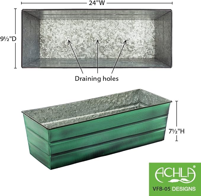 Achla Designs Galvanized Window Flower Box Planter-Green-Medium (24" L x 9.5" W x 7.5" H)