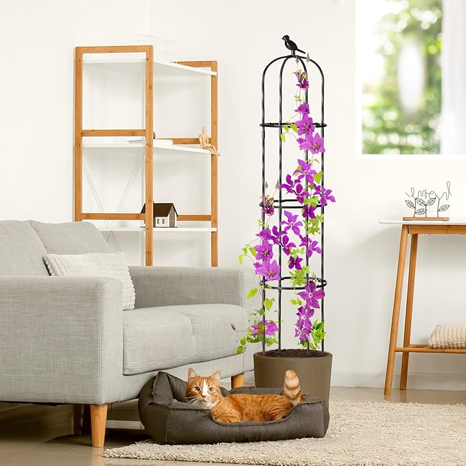 Garden Trellis for Climbing Plant Outdoor, 67" Tall Round Cucumber Trellis Plant Supports for Vines Flower Climbing Rose Clematis Vegetable Tomato Trellis, 1PC, Black