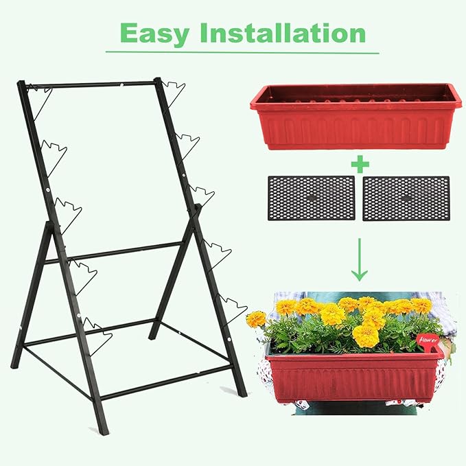 Homdox 5-Tier Elevated Garden Bed- Freestanding Vertical Raised Bed for Gardening, 5 Garden Planter Boxes and 5 Hooks, Perfect to Grow Vegetables Herbs Flowers Indoor(Brick Red)