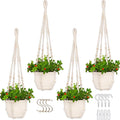 Macrame Plant Hanger Indoor,Hanging Planters for Indoor Plants with 8 Hooks,Outdoor Hanging Plant Holder Crochet for Window,Ceiling Boho Home Decor Basket Pot,White 4 Pack,Ivory