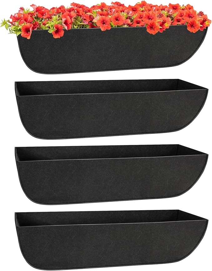 Riare 4 Pack 24 Inch Black Fabric Window Box Liners- Felt Square Trough Planter Basket Liners Replacement, Non-Woven Hanging Flower Plant Box Liner for Outdoor Plants Garden Fence- Avoid Birds Nesting