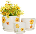 Ceramic Plant Pots Set of 3, 6.75/5.6/4.2 inch Planters with Drainage Holes and Saucer, Flower Pots Outdoor Indoor, Modern Decorative Planters for House Plants Garden Planters Succulent Pots