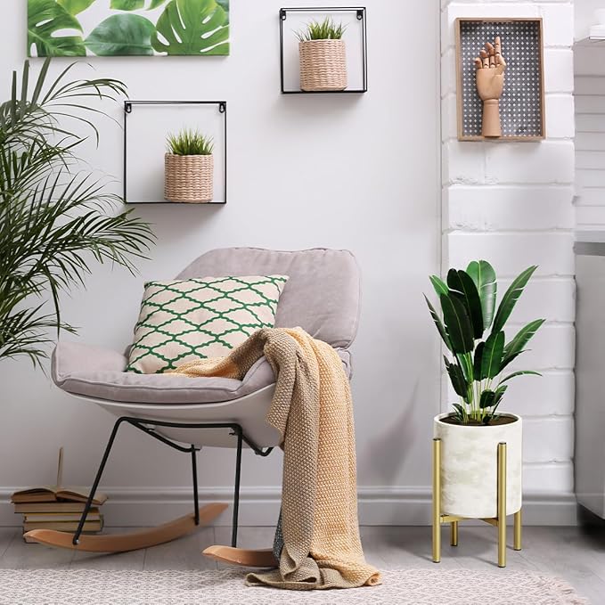 H HOMEXIN Adjustable Plant Stand Indoor, Metal Plant Stand 8 to 12 Inches, Single Floor Plant Pot Stand Mid Century Plant Holder for Indoor Outdoor Plants - Gold (Pot Not Include