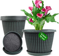 Large-Planter-Indoor-Outdoor Plant Pots, 12 inch 4 Pack Plastic Flower Pots with Saucer And Drainage Holes, Modern Garden Planters For Planting Medium Large Plants, Decorative Resin Garden Pots