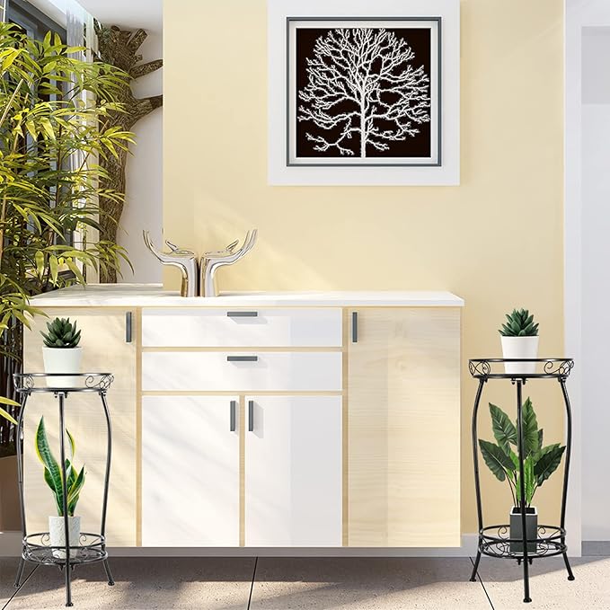 2-Pack Plant Stand Indoor Outdoor,Tall Black Metal Rustproof Stable Plant Stands,2 Tier 27.1 inch Multiple Plant Rack for Planter Corner Garden Living Room & Garden