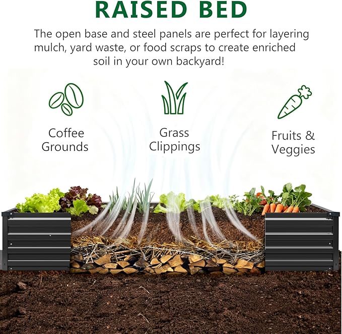 3 Pack 6x3x1FT Galvanized Raised Garden Beds Kit Outdoor Metal Gardening Planter Box for Vegetable Elevated Flower Herbs,Black