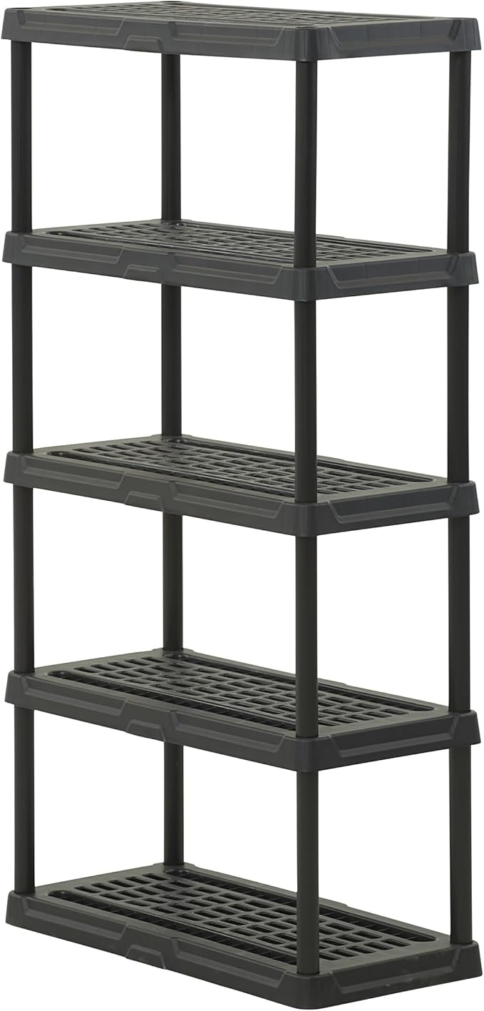 CX 5-Tier Heavy Duty Plastic Storage Shelves that Support up to 150lbs/shelf, Organization and Storage, Weather-Resistant Design, Easy Assembly, Black (72”H x 36”W x 18”D)