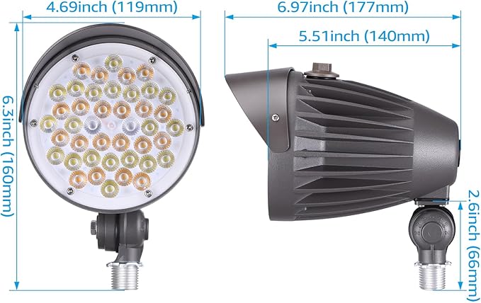 LEONLITE 20W/30W/40W 3CCT LED Bullet Flood Light, 4880LM 3000K/4000K/5000K, Dusk to Dawn 22°Focused Flag Pole Light with Knuckle Mount, Weatherproof, 100-277V Commercial Landscape Lights, ETL Listed