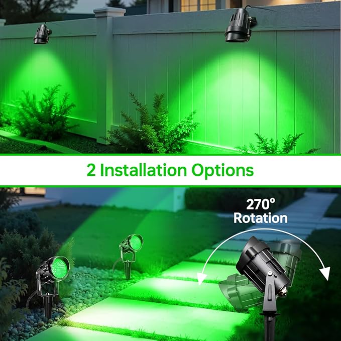 Christmas Spot Lights Outdoor Landscaping Spotlight,12W Green LED Landscape Lighting for Yard Garden St. Patrick's Day Flag Decoration,2Pack