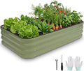 4 in 1Galvanized Raised Garden Bed - 5x3x1ft Modular Garden Planter Bed Outdoor | Steel Raised Bed Kit with Bracing Rods, Gloves for Gardening Vegetables Fruits and Flowers (Green)
