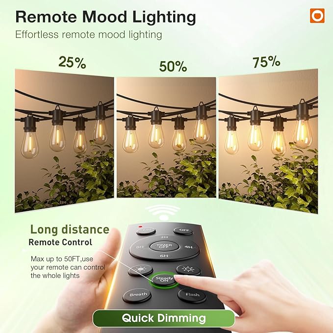 addlon 200FT LED Outdoor String Lights, Remote Dimmable Patio Lights with Timer & 3 Lighting Modes, 64 Shatterproof Edison Bulbs, Waterproof Connectable String Lights for Outside Backyard Porch Party