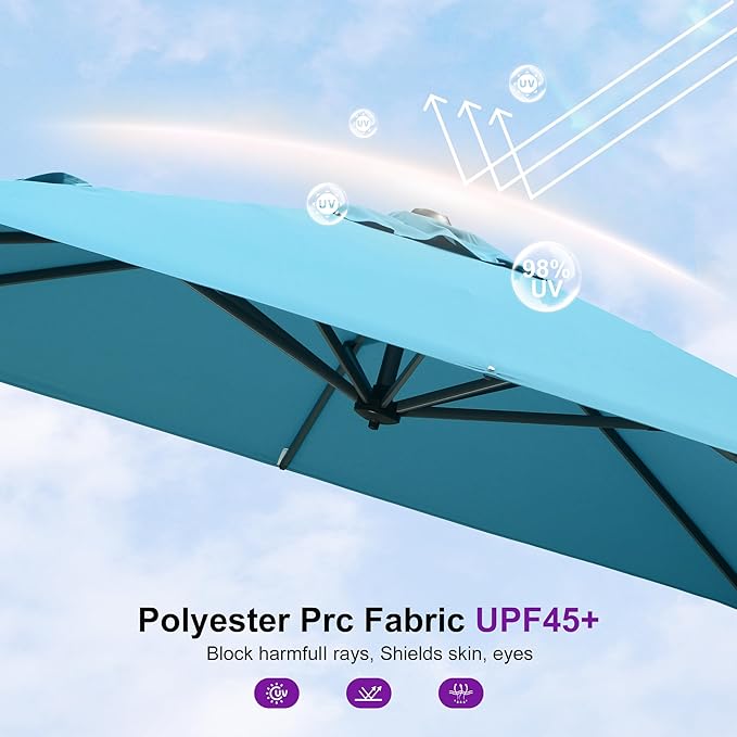 PURPLE LEAF 8' X 8' Patio Umbrella for Pool 7' High Offset Outdoor Cantilever Umbrella Swimming Pool Umbrella with 360°Rotation for Poolside Turquoise Blue