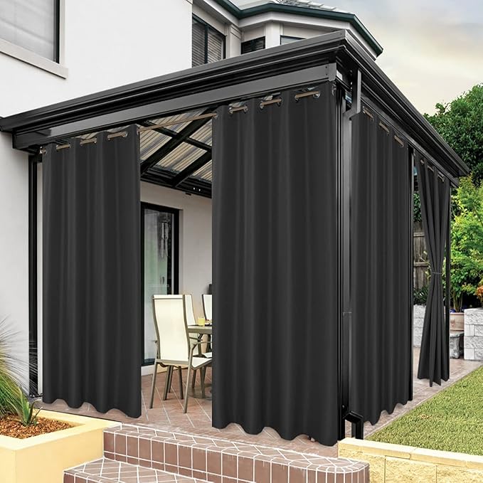 BONZER Outdoor Curtains for Patio Waterproof Thick Privacy Grommet Light Filtering Outside Curtains for Porch Pergola Gazebo Deck, 1 Panel, 84W x 84L inch, Charcoal