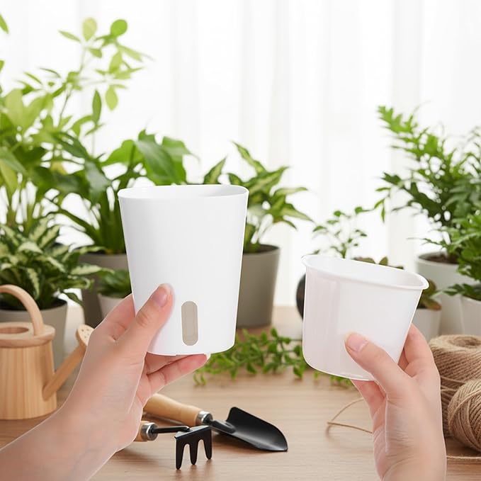10 Sets 4" Self Watering Pots for Indoor Plants, Plastic Self Watering Planter Pots with Visual Water Level Clear Inner Cup and Multiple Vents for House Plants, Flowers, African Violets