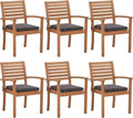 OC Orange-Casual Stackable Patio Dining Chairs Set of 6, Outdoor Acacia Wooden Chairs w/Armrest & Removeable Fabric Cushion, for Porch, Backyard, Garden, Indoor, Dark Grey