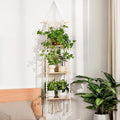 Bamworld Plant Wall Shelf Boho Plant Stand Window Plant Shelf 3 Tier Macrame Plant Hangers Boho Room Decor Hanging Shelf for Bedroom, Living Room, Balcony
