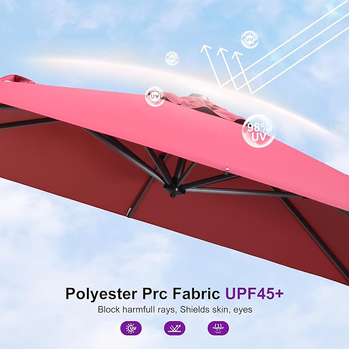 PURPLE LEAF 8' X 8' Patio Umbrella with Wheeled Base for Pool 7' High Offset Outdoor Cantilever Umbrella Swimming Pool Umbrella with 360°Rotation for Poolside Terra