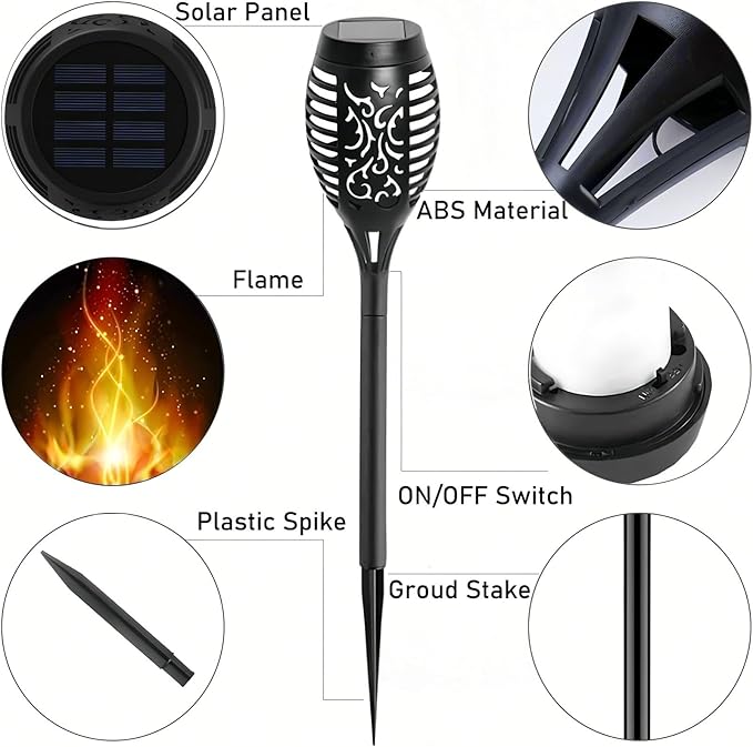 4 Pack Outdoor Solar Flame Light,Solar Lights Outdoor for Garden Decorations with Flickering Flame,IP65 Waterproof Solar Powered Yard Lights Torch Light for Lawn Patio Pathway (Warm White)