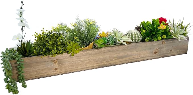 CYS EXCEL Rectangle Wood Planter Box with Removable Plastic Liner (H:4" Open:34"x5") | Multiple Size Choices Wood Rectangular Planter | Indoor Decorative Window Box