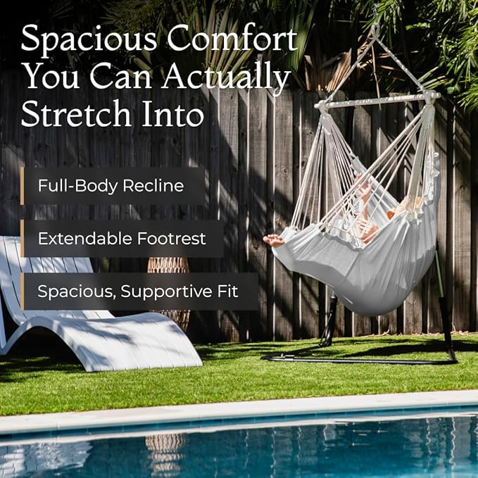 Hanging Hammock Chair Swing - Hammock Swing Chair with Foot Rest - Indoor/Outdoor Hanging Chair - Quick & Easy Setup with Durable Hardware – Spacious Full Body Support – Holds 440 Lbs