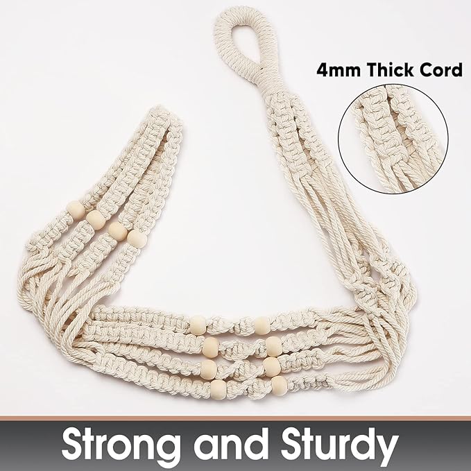 43 Inches Macrame Planter Hanger Large for 12 inch Pot + Swag Hook (Extra Long & Big) | Large Hanging Planter for Indoor Plants | No Tassel, Cotton Rope, NO Pot/Plant Included (Beige)(XL)