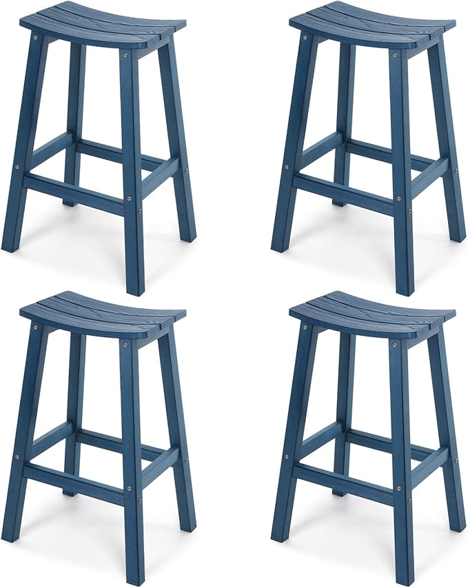 Stoog All-Weather Bar Stools Set of 4, 28" Height Outdoor Bar Stools, Low Maintenance, for Patio, Deck, Kitchen Counter, and Garden, Blue