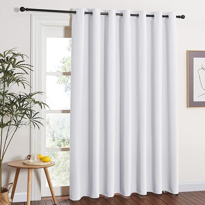 NICETOWN Grommet Top Thermal Insulated Solid Room Darkening Curtain / Drape for Sliding Door, Patio Door Curtain Panel (One Panel,W100" x L84", Greyish White)
