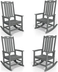 Oversized Rocking Chair Set of 4, Outdoor Rocking Chair for Adults, All Weather Resistant Porch Rocker for Lawn Garden, Grey