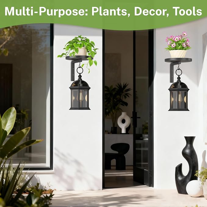 iDavosic.ly Wall Plant Holder Set of 2 for Indoor Outdoor, Metal Hanger with 2 Hooks, Floating Flower Display Stand for Window, Space Saving & Easy to Assemble (Pots/Chains/Plants Not Included), Black
