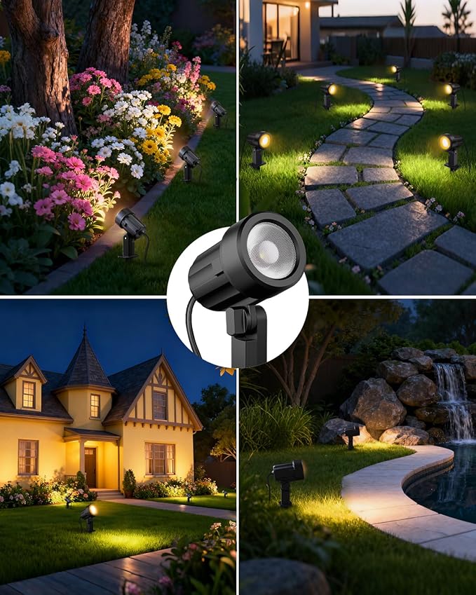 ZZXX All-in-One Low Voltage Landscape Lighting Kit, 12-Pack LED Landscape Lights with Transformer 100FT Wire and Connectors, 2700K Waterproof Landscape Spot Lights for Garden Yard House Tree