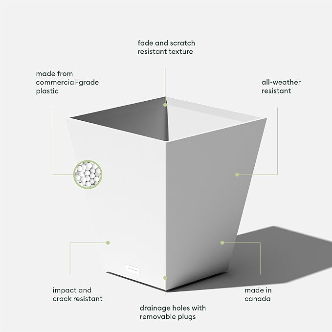 Veradek Nobleton Indoor/Outdoor Wide Square Planter (White, 18 inch - 2 Pack with 2 Saucer Trays)