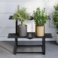 Metal Plant Stand, Foldable Heavy Duty Indoor, Window Iron Plant Shelf - Mid Century Modern Slatted Display for Patio,Garden, Living Room Load Bearing 330 lbs 26" L x 20.2" H x 17.7" W2 Tier Black