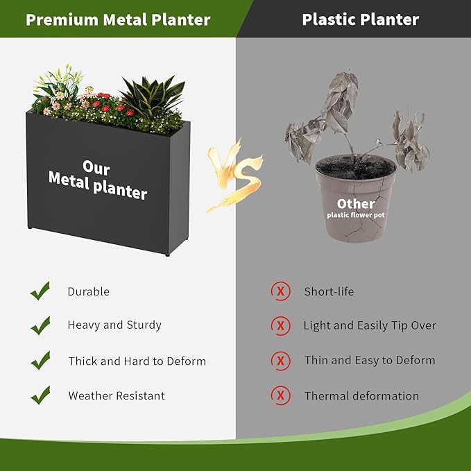 38" L x 10" W x 30" H Black Planter Box - Thickened Galvanized Steel with Weather-Resistant Coating, Heavy-Duty Raised Garden Bed for Outdoor Plants, Easy Assembly & Adjustable Feet